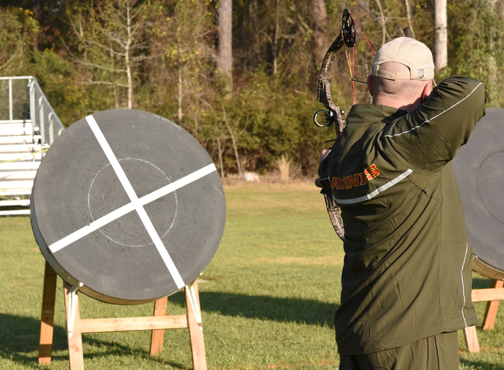 Marines Practice Archery during 2018 Marine Corps Trials