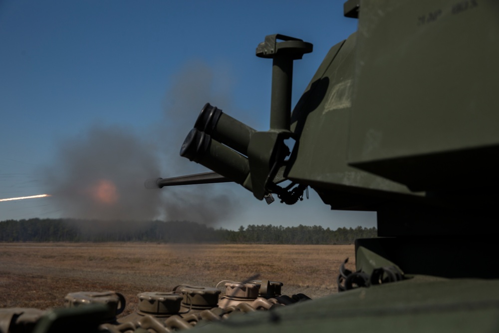 U.S. Marines of 2nd LAR perform gunnery in full MOPP