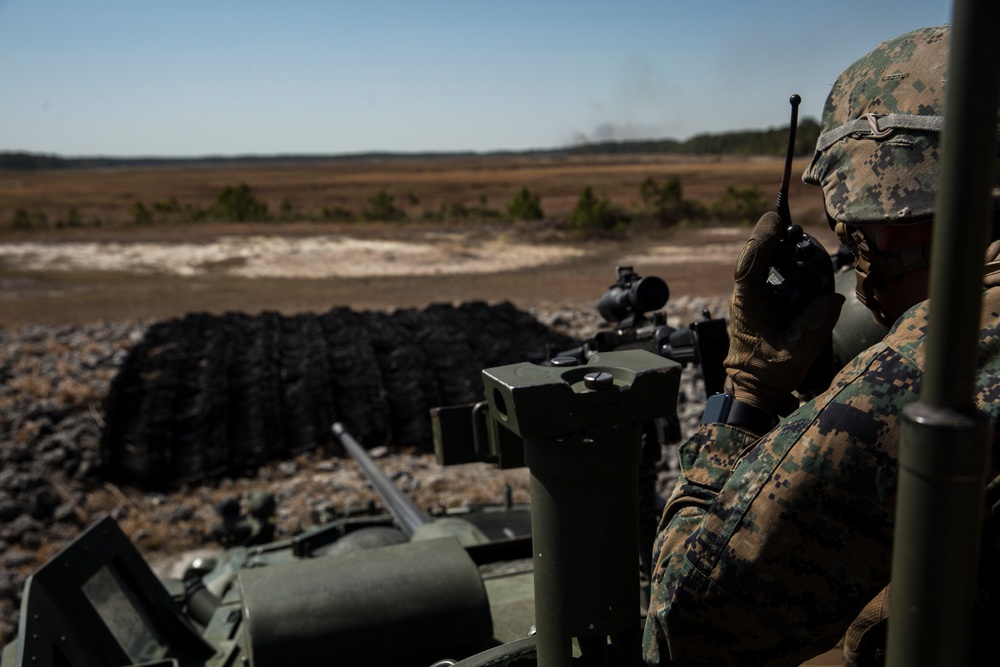 U.S. Marines of 2nd LAR perform gunnery in full MOPP