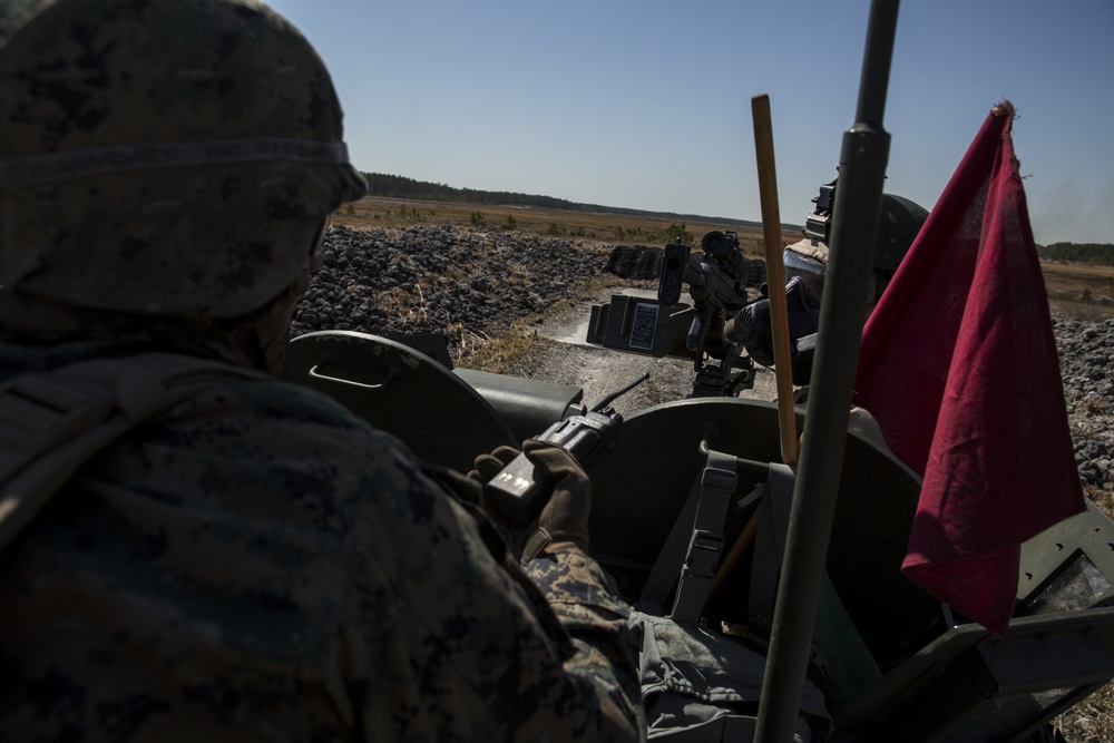 U.S. Marines of 2nd LAR perform gunnery in full MOPP