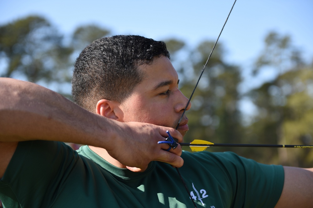 Marines Practice Archery during 2018 Marine Corps Trials