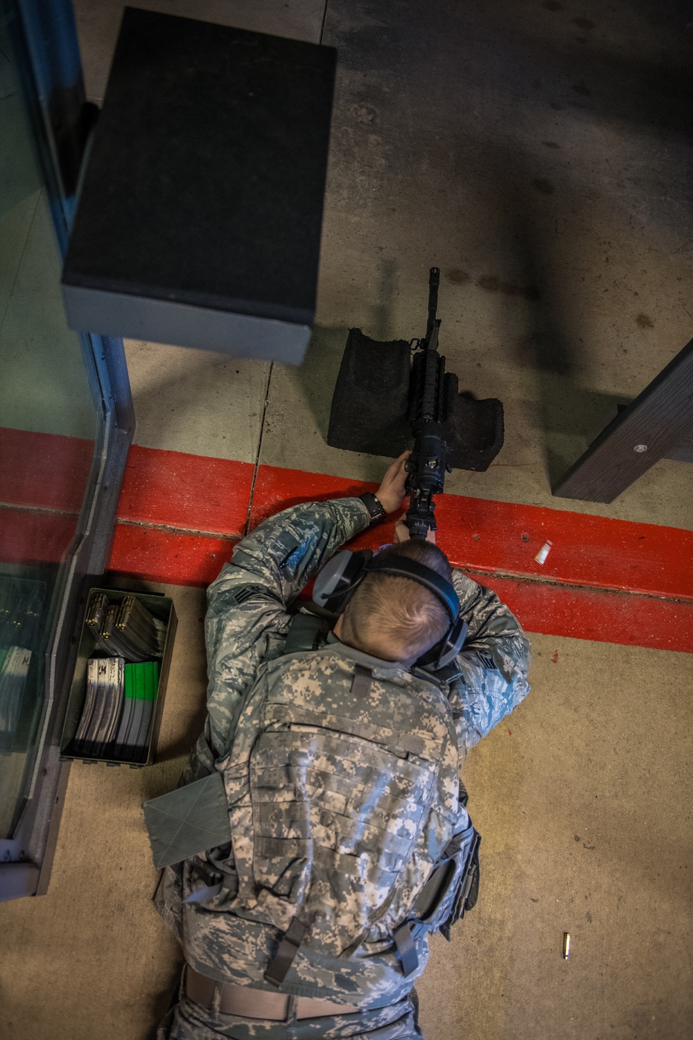 Taking aim during weapons training
