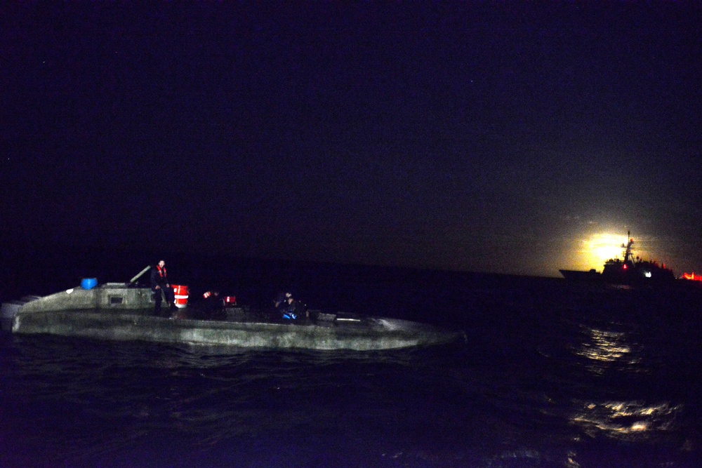 Coast Guard Cutter Bertholf boarding team interdicts drug smuggling vessel in the Eastern Pacific Ocean