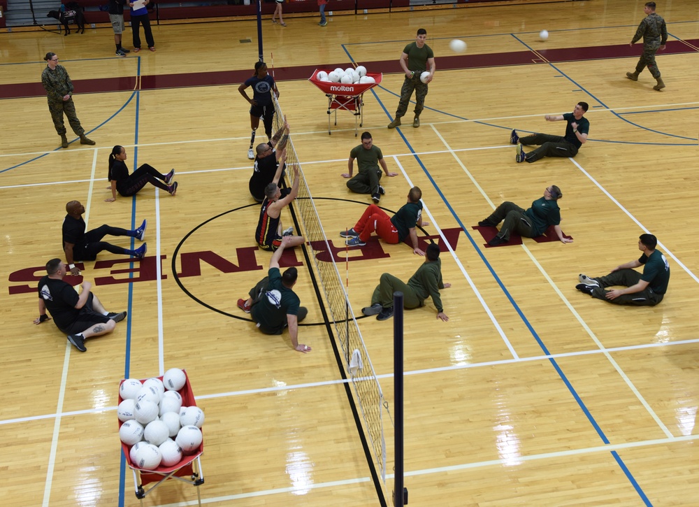 Marines Practice Volleyball during 2018 Marine Corps Trials