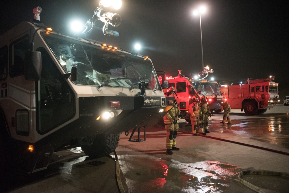 Firefighters from 379th ECES and QEAF train together
