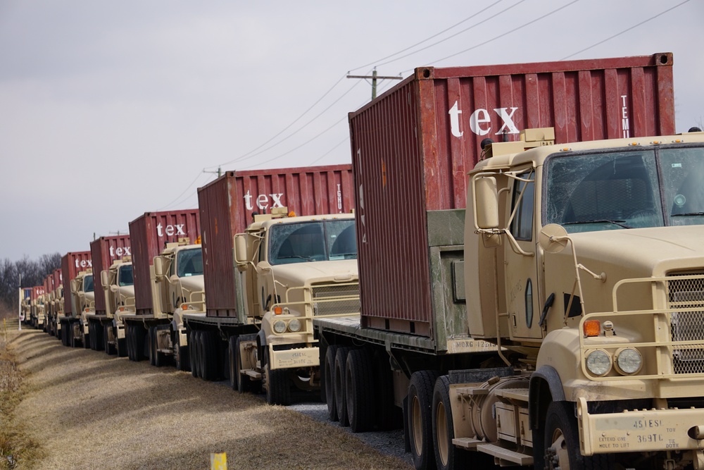 The 432nd Transportation Company, U.S. Army Reserve - Puerto Rico arrives at Letterkenny Munitions Center in support of Operation Patriot Bandoleer.