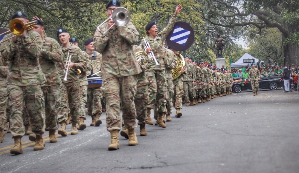 3rd ID Soldiers march in Savannah's St. Patrick's Day parade