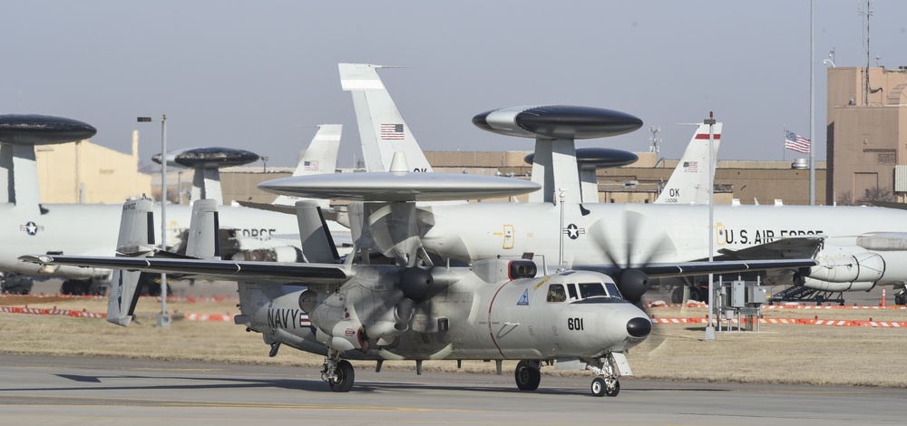Navy E-2C Hawkeye visits 552nd Air Control Wing