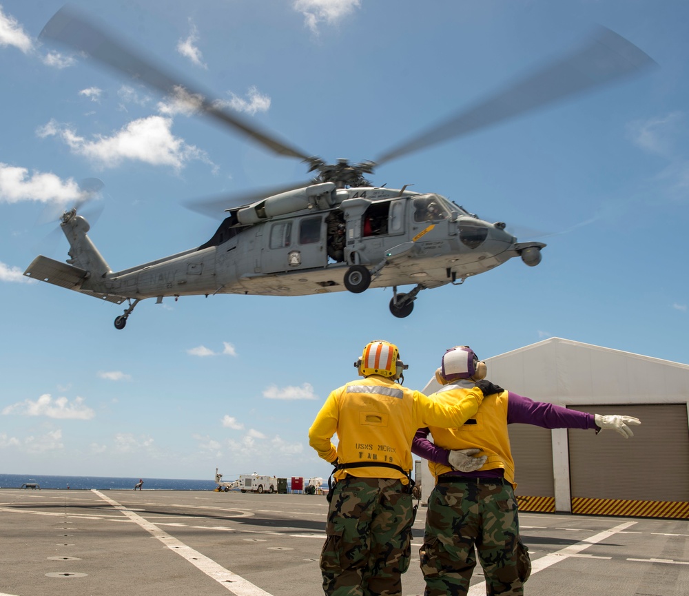 Sailors conduct flight quarters aboard USNS Mercy (T-AH 19)