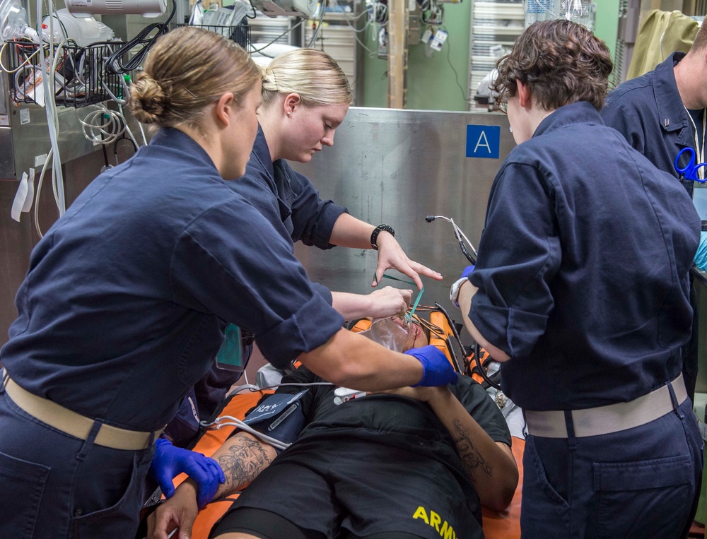 Sailors participate in medical readiness drill aboard USNS Mercy