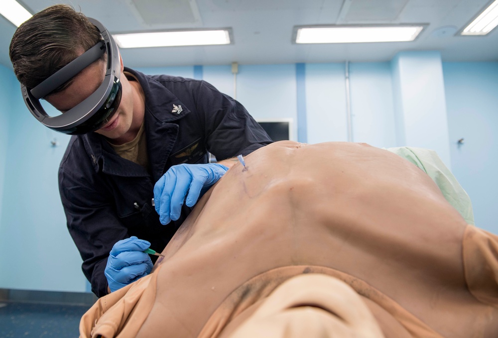 Sailors test augmented reality goggles aboard USNS Mercy