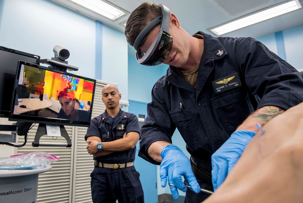 Sailors test augmented reality goggles aboard USNS Mercy