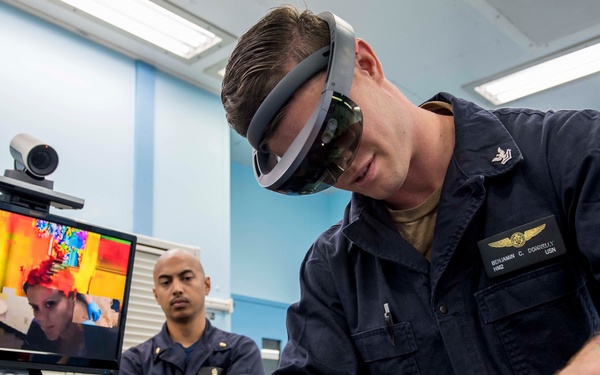 Sailors test augmented reality goggles aboard USNS Mercy