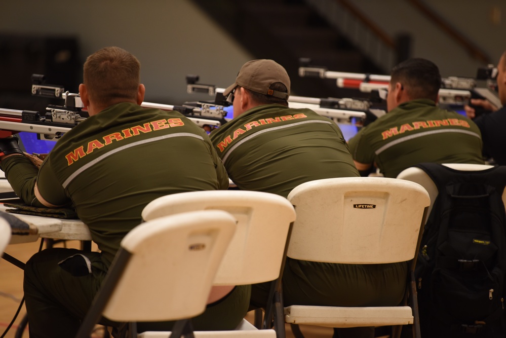 Athletes practice shooting during 2018 Marine Corps Trials