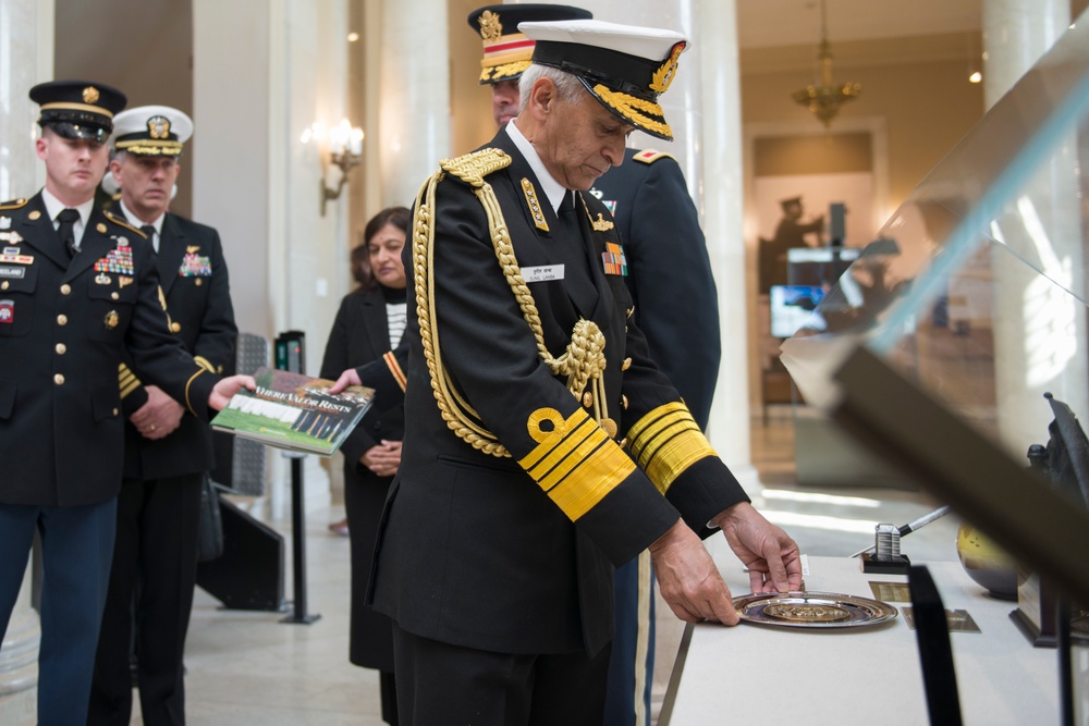 Chief of the Naval Staff for the Indian Navy Adm. Sunil Lanba Participates in a Navy Full Honors Wreath-Laying at the Tomb of the Unknown Soldier