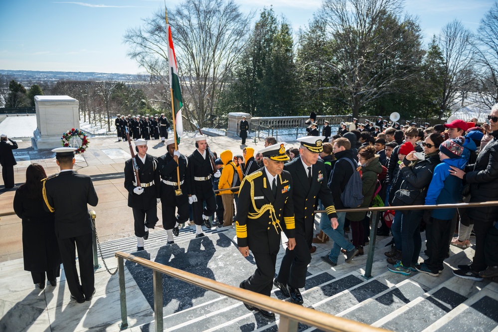 Chief of the Naval Staff for the Indian Navy Adm. Sunil Lanba Participates in a Navy Full Honors Wreath-Laying at the Tomb of the Unknown Soldier