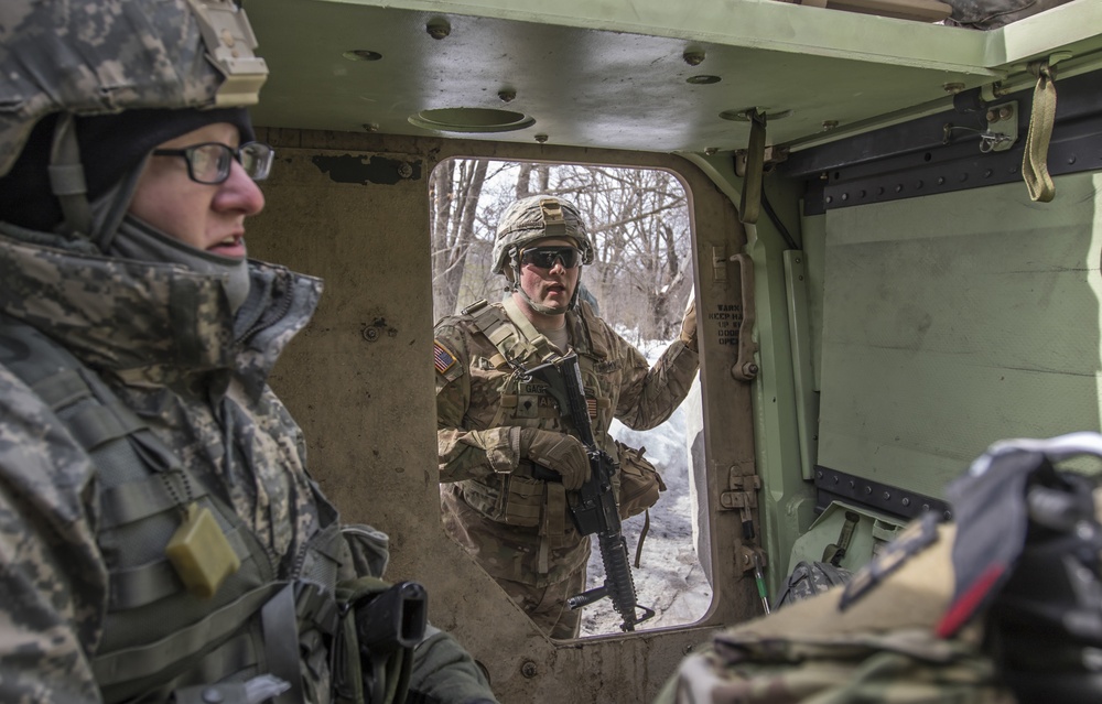 Army Reserve Soldiers with the 479th Engineer Batallion conduct convoy operations during exercise Ready Force Breach