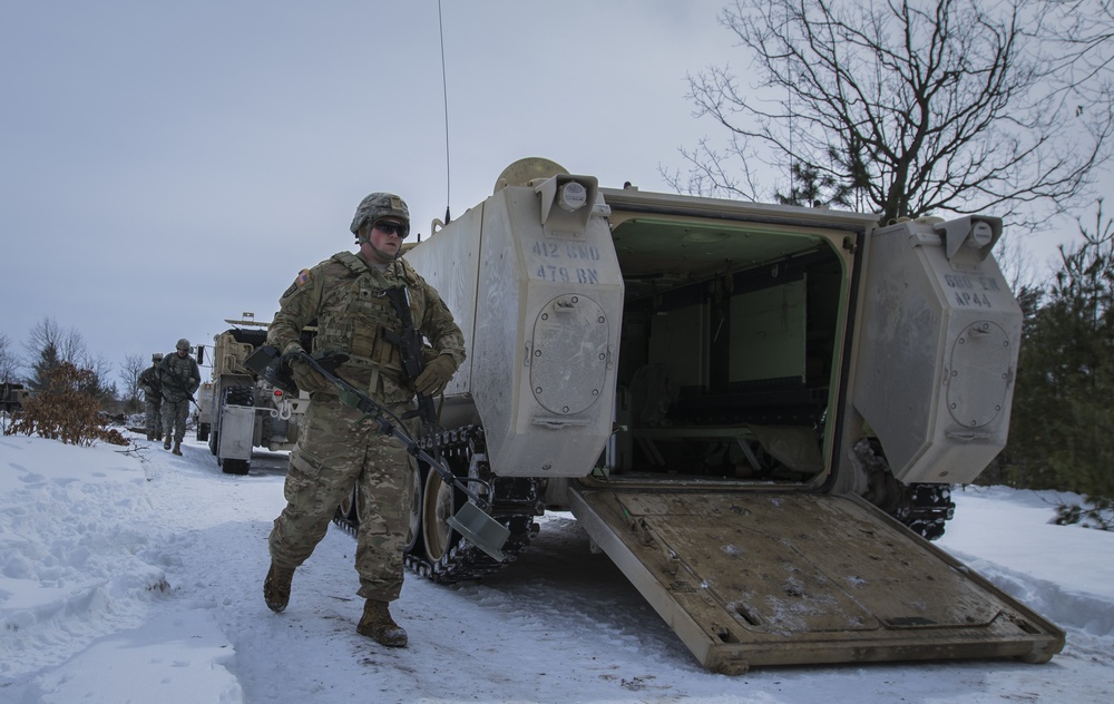 Army Reserve Soldiers with the 479th Engineer Batallion conduct convoy operations during exercise Ready Force Breach