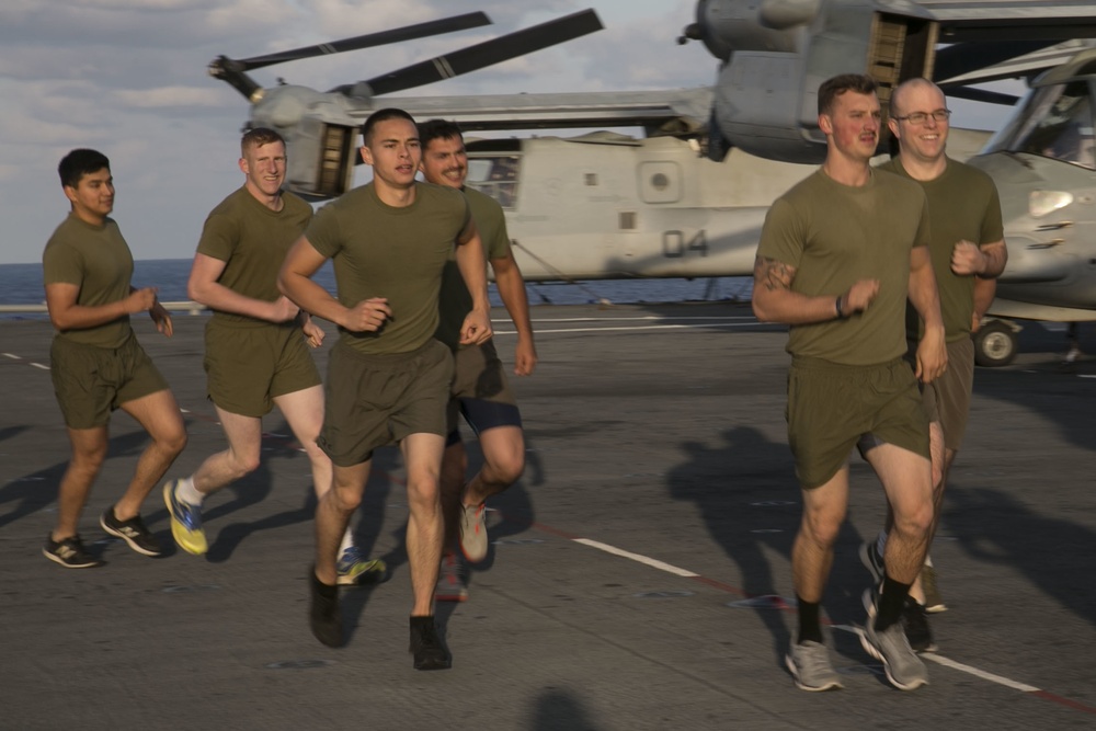 31st MEU Marines exercise during Sgt. Maj. PT