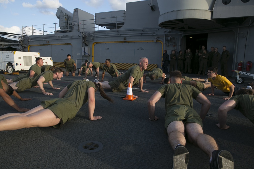 31st MEU Marines exercise during Sgt. Maj. PT