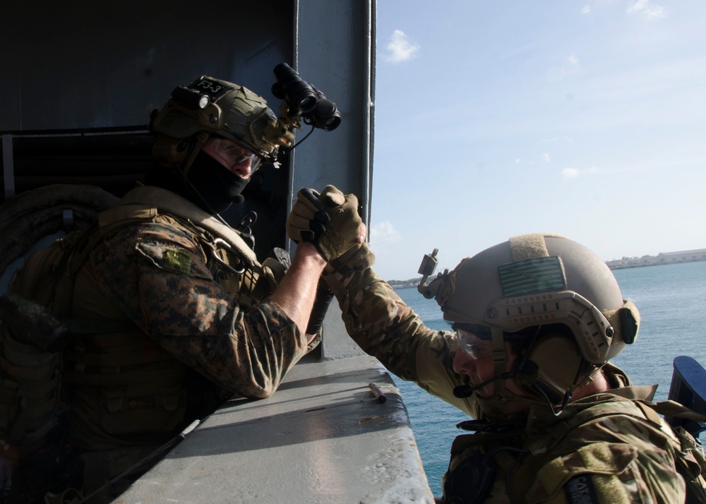 Marines Conduct VBSS On Board USS Frank Cable