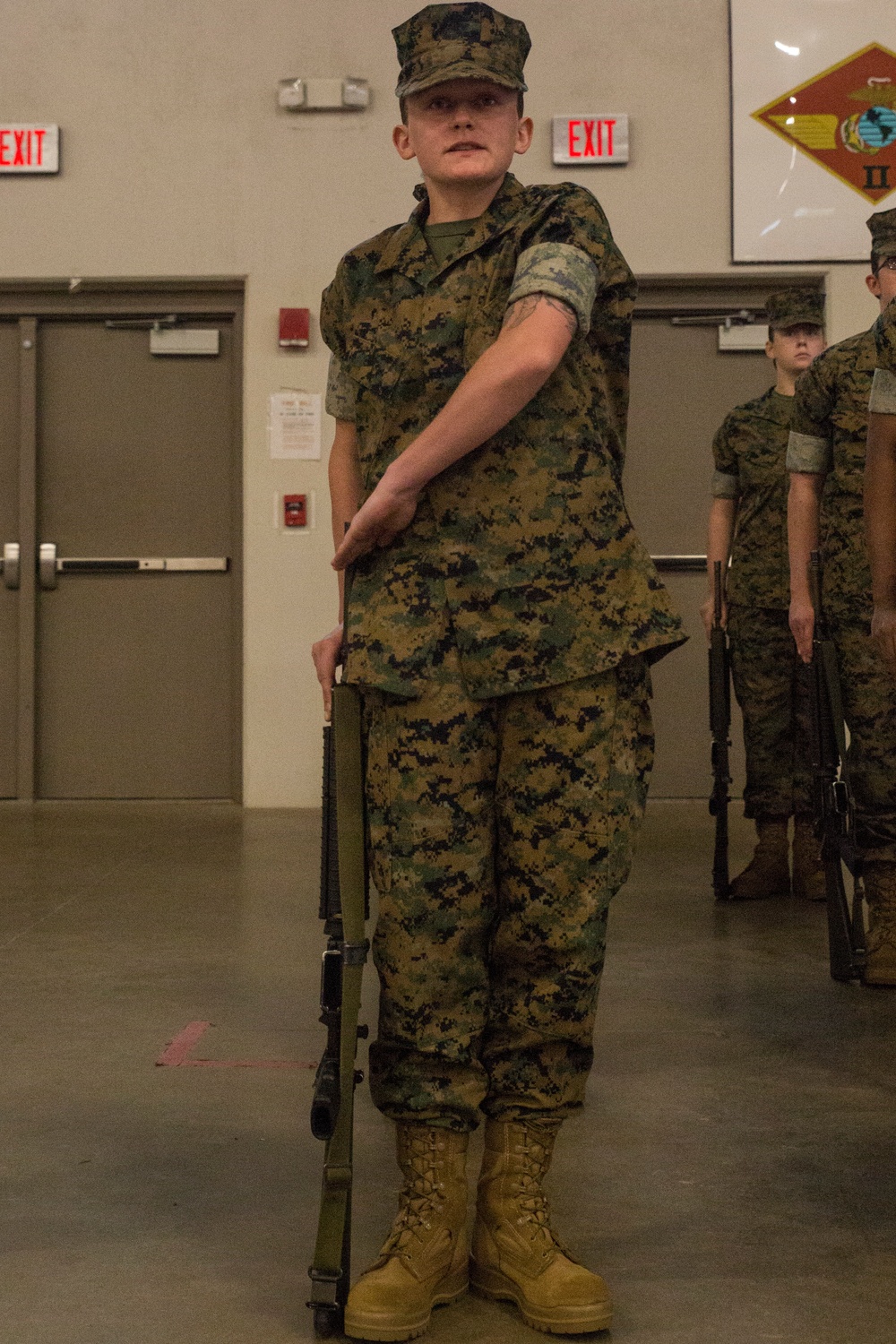 Marine recruits demonstrate discipline through drill on Parris Island