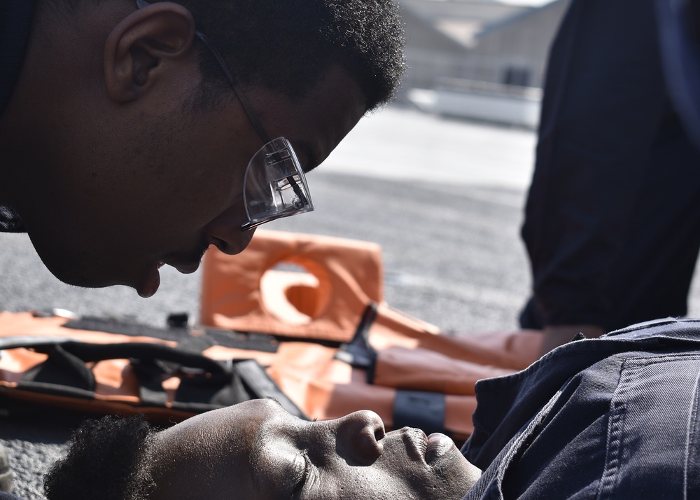 Blue Ridge Stretcher Bearers participate in a mass casualty drill