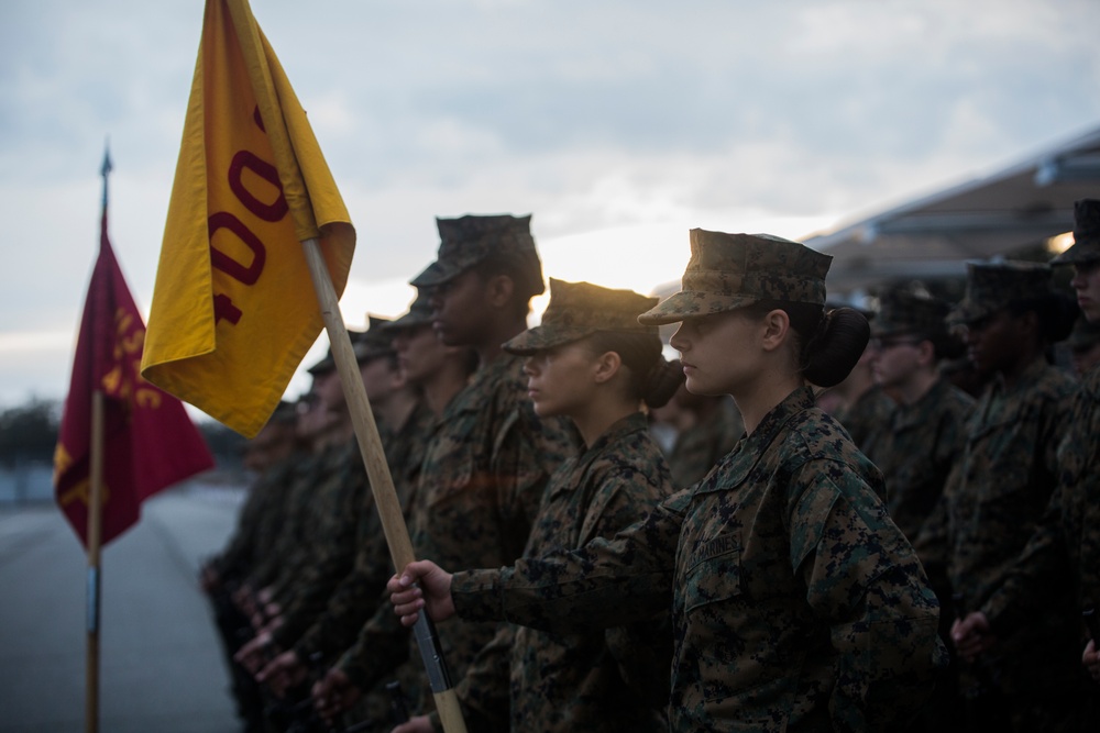 Marine recruits demonstrate discipline through drill on Parris Island