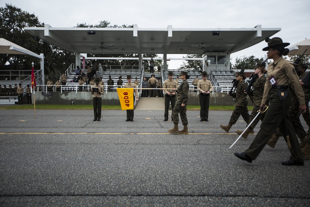 Marine recruits demonstrate discipline through drill on Parris Island