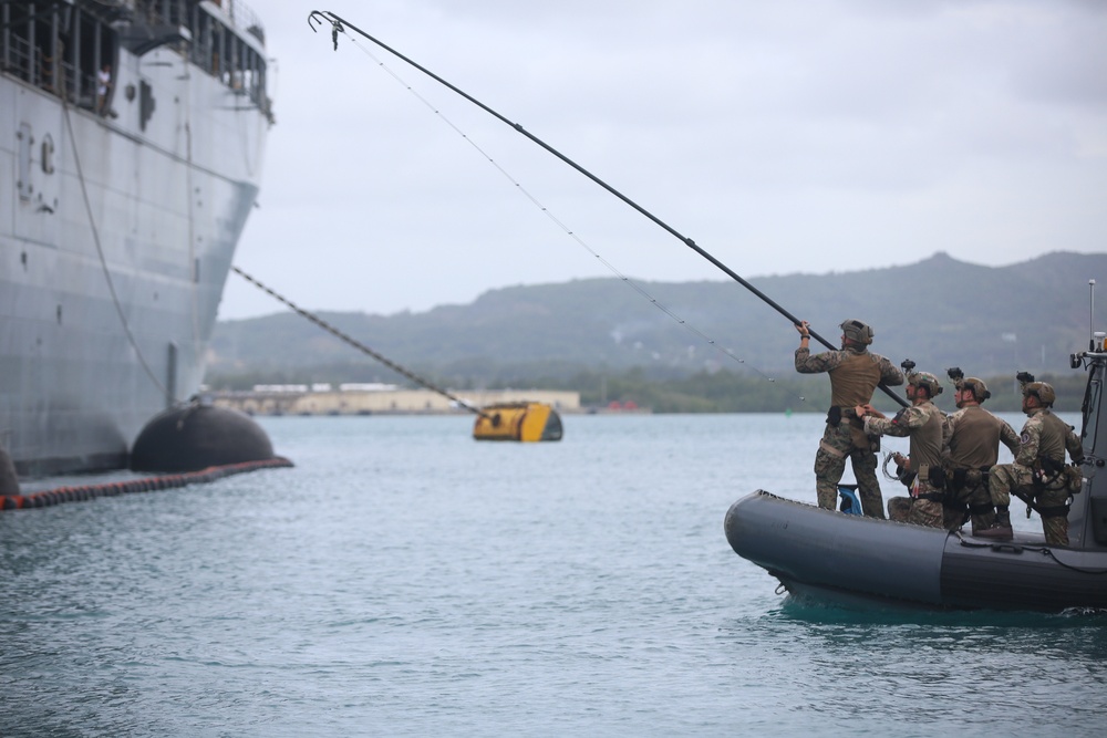 U.S. Marines with 3rd Reconnaissance Battalion conduct simulated maritime operations with British Royal Marines, U.S. Sailors in Guam