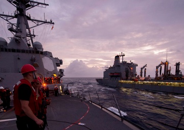 USS Mustin conducts replenishment-at-sea with USNS Walter S. Diehl