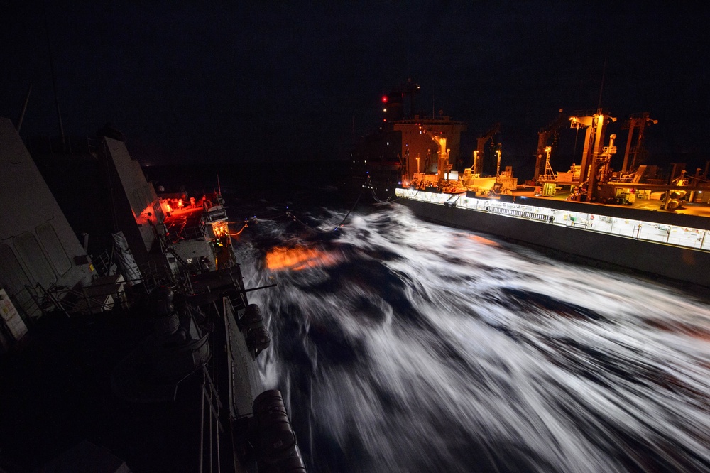 USS Mustin conducts replenishment-at-sea (RAS) with USNS Walter S. Dehl