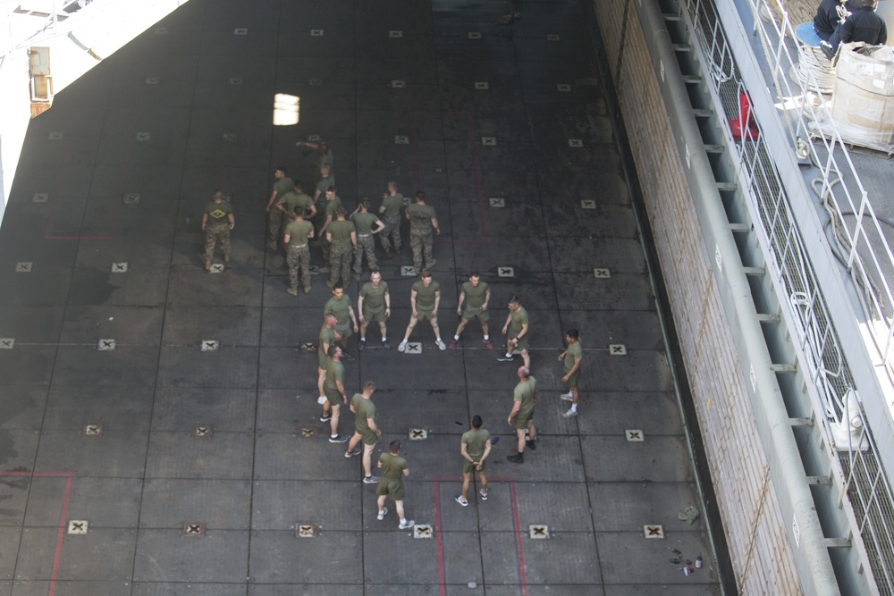 U.S. Marines practice man overboard drills