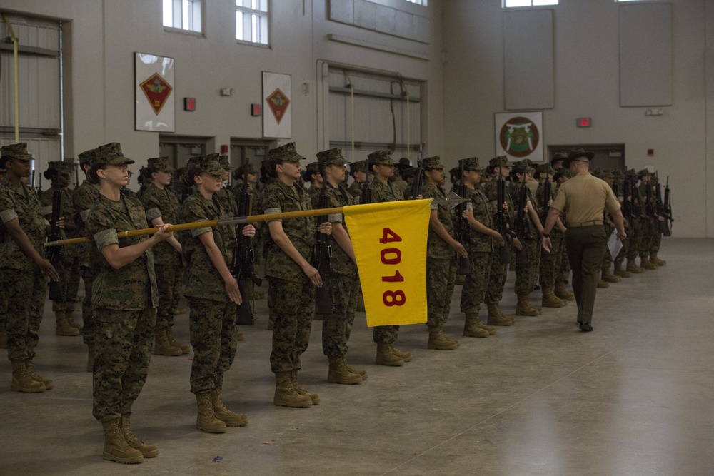 Marine recruits demonstrate discipline through drill on Parris Island