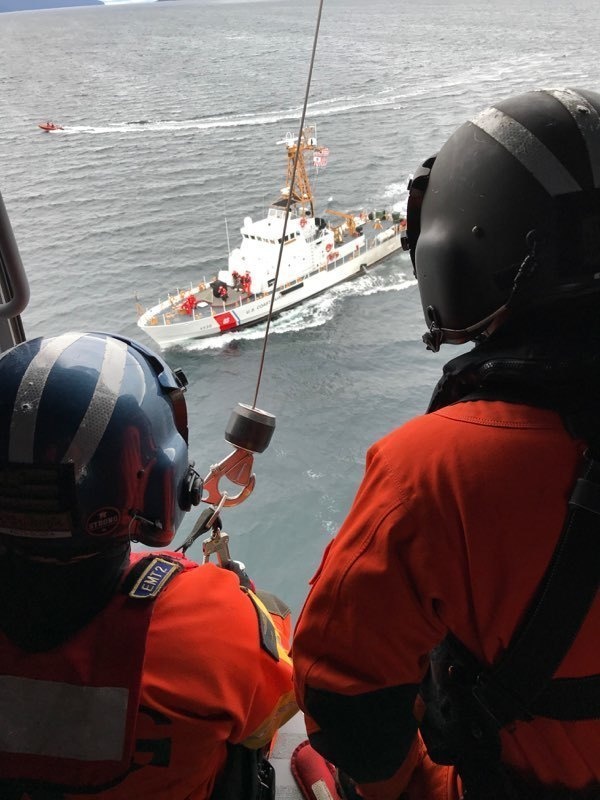 USCGC Anacapa, Air Station Sitka crew members conduct hoist training, Chatham Strait, AK