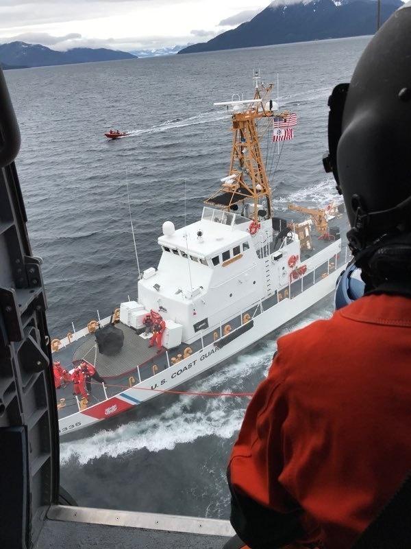 USCGC Anacapa, Air Station Sitka crew members conduct hoist training, Chatham Strait, AK