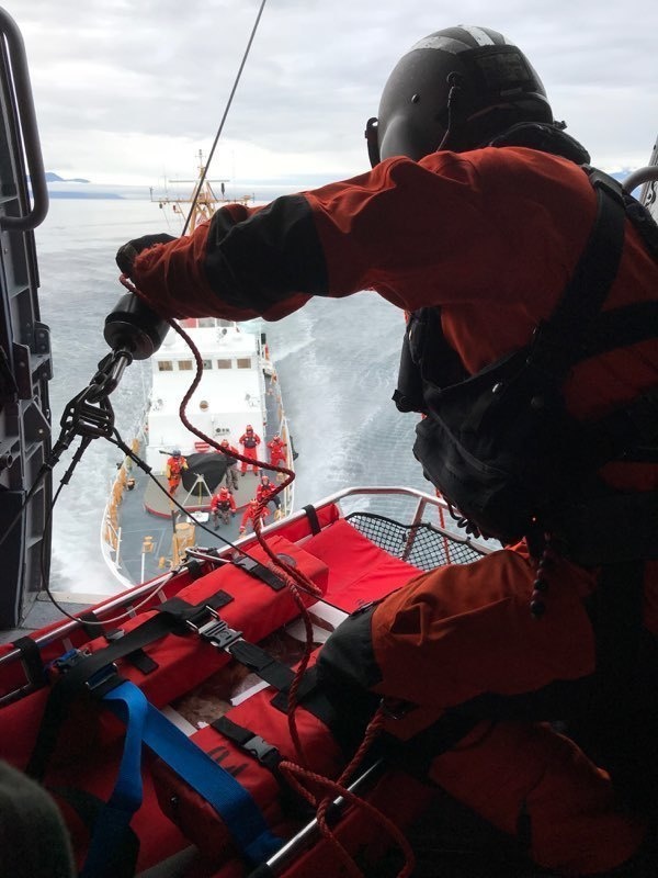 USCGC Anacapa, Air Station Sitka crew members conduct hoist training, Chatham Strait, AK