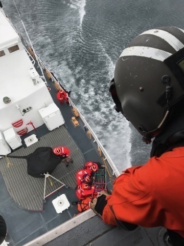 USCGC Anacapa, Air Station Sitka crew members conduct hoist training, Chatham Strait, AK