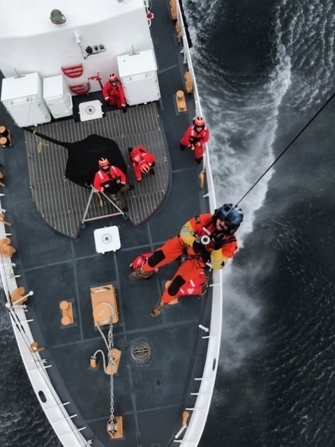 USCGC Anacapa, Air Station Sitka crew members conduct hoist training, Chatham Strait, AK