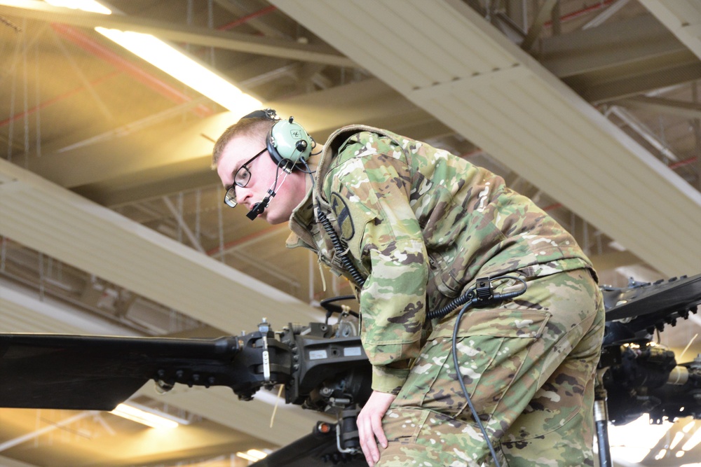 Main rotor system maintenance on a HH-60 MEDEVAC helicopter