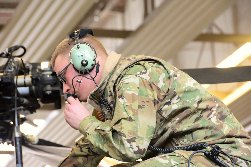 Main rotor system maintenance on a HH-60 MEDEVAC helicopter