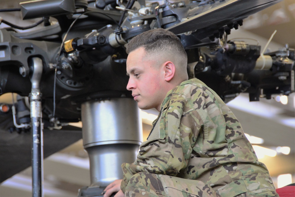 Main rotor system maintenance on a HH-60 MEDEVAC helicopter