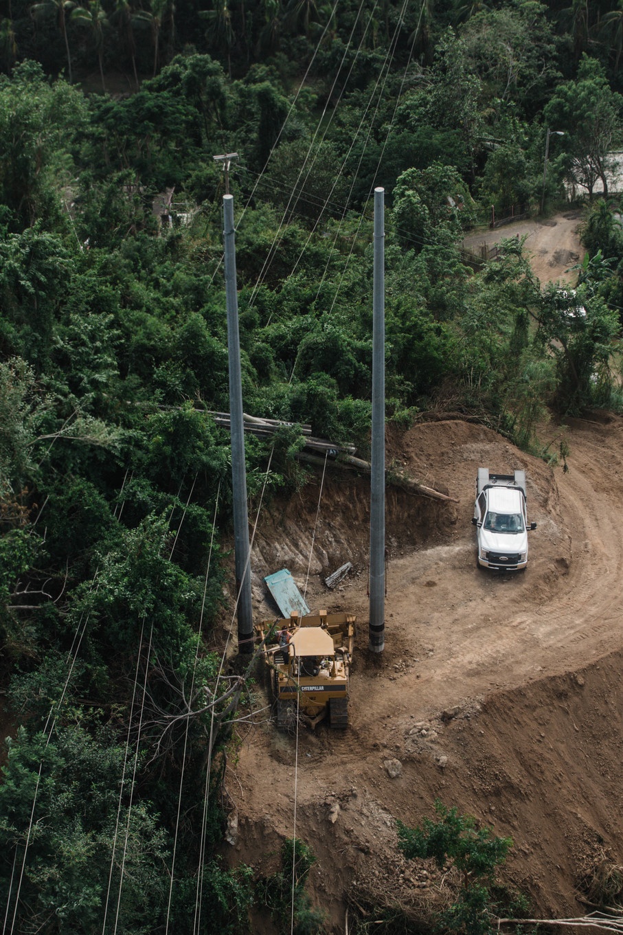 Two New Poles Installed to Re-Establish the Power Grid in Peñuelas