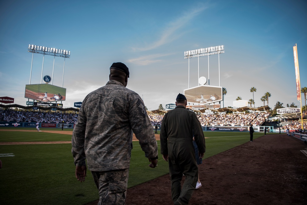 Los Angeles Dodger's Receive Flyover from Vance Air Force Base