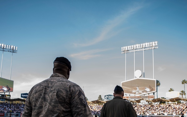 Los Angeles Dodger's Receive Flyover from Vance Air Force Base