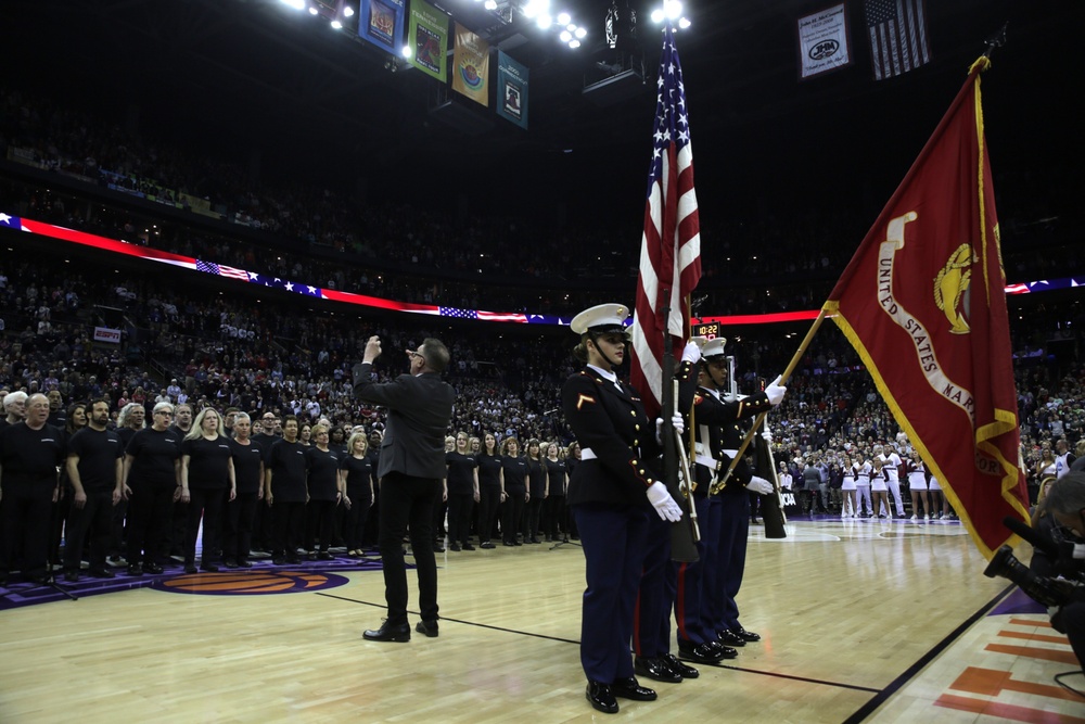 All-woman Marine color guard opens Womens' Final Four Semi-finals