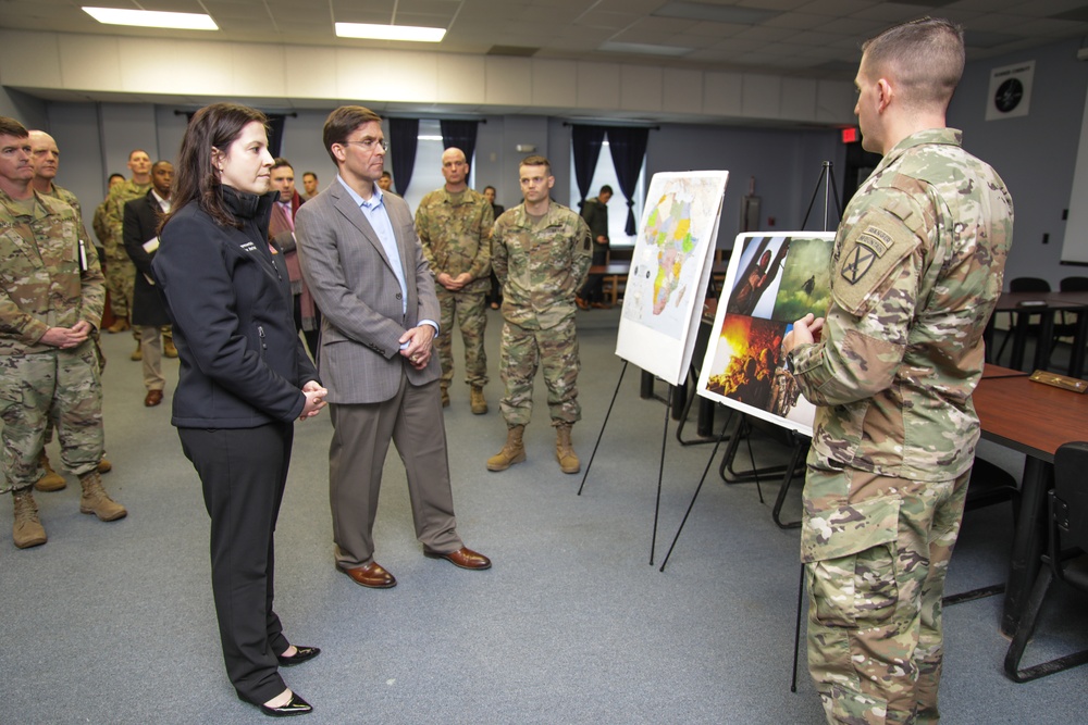 Secretary of the Army Mark T Ester and Congresswoman Elise Stefanik are briefed at Fort Drum