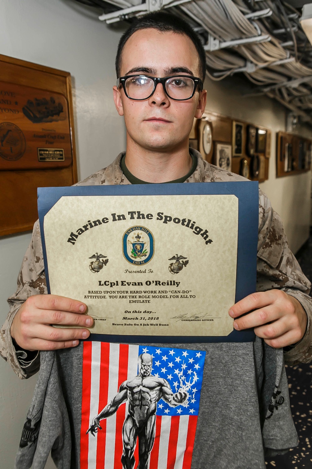 Massachussetts Native Receives Marine in the Spotlight Award aboard USS Oak Hill