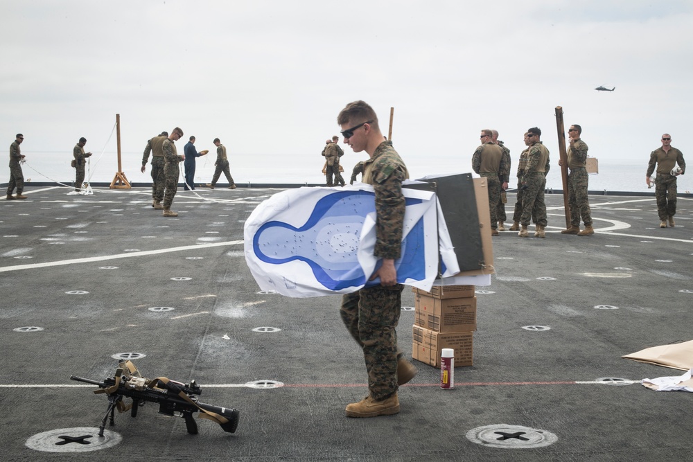 U.S. Marines with BLT 3/1 conduct a live fire deck shoot