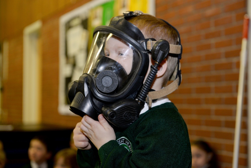 RAF Mildenhall firefighters teach fire safety to local students